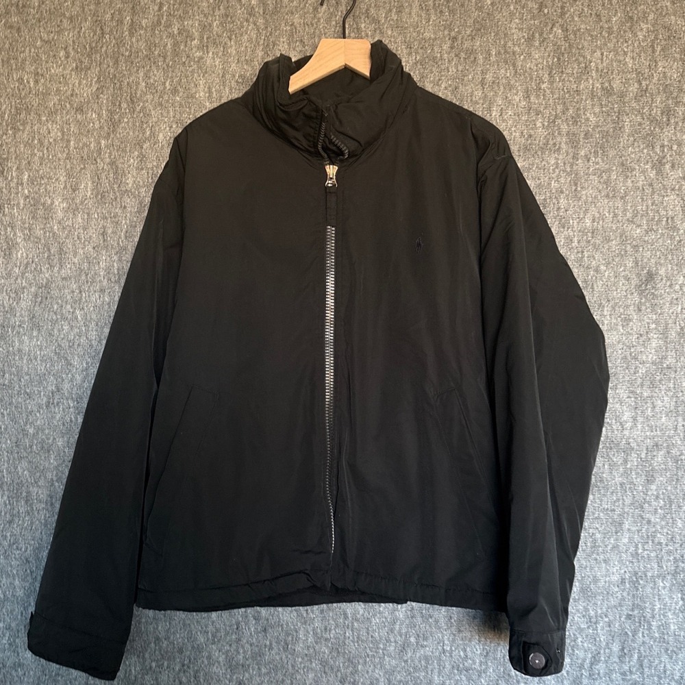 Polo Ralph Lauren‎ Jacket Mens Size XL Lined Packable Hood Zip Up Black Vintage